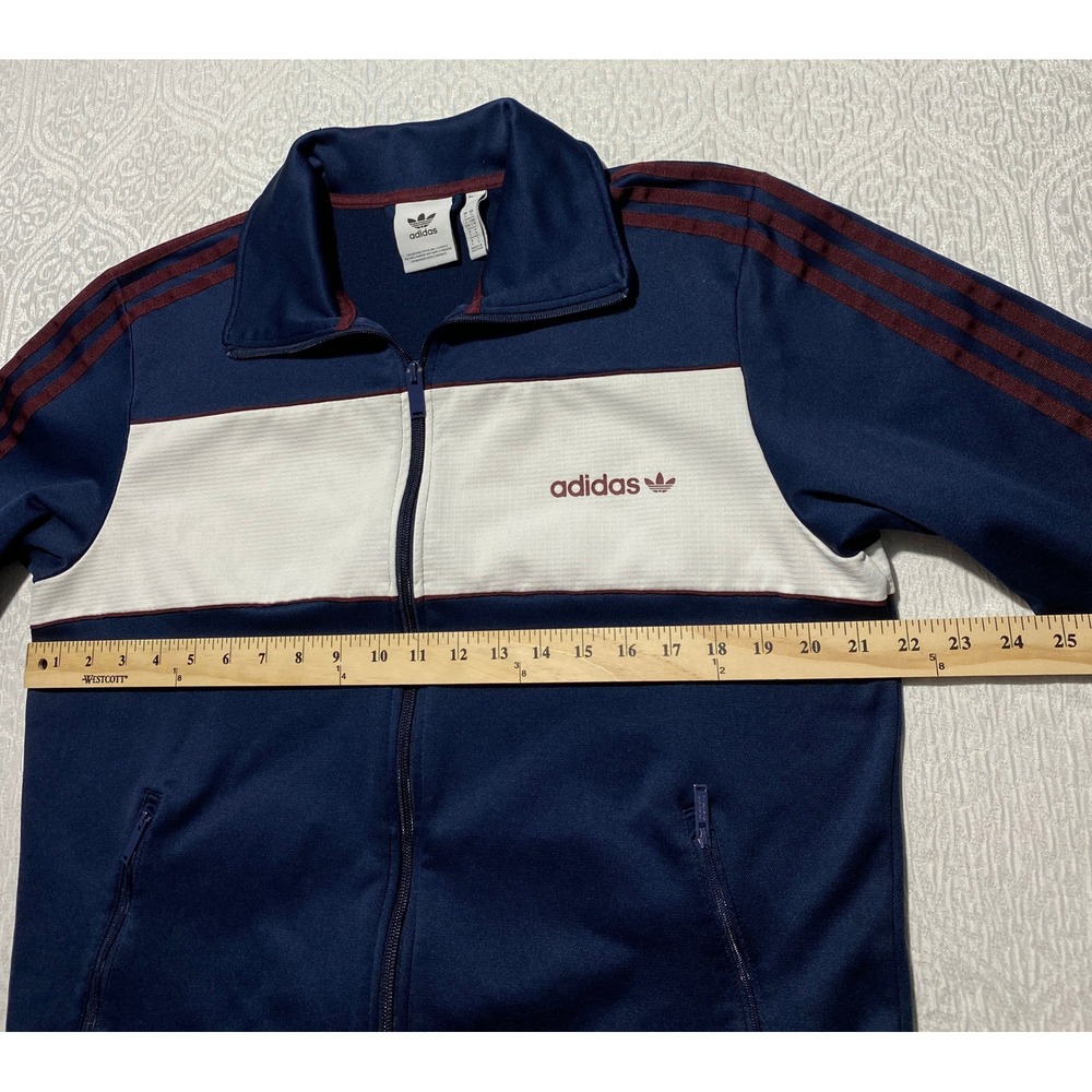 Adidas Originals Mens Track Jacket Navy Blue White Burgundy Full Zip Large L - Picture 4 of 5